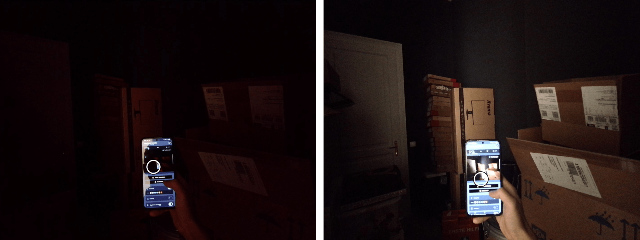 side by side of dark mode filmed with vps next